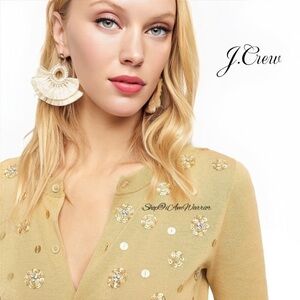 J.Crew NWT tan jeweled embellished crewneck cotton cardigan *shop@iamwarrior